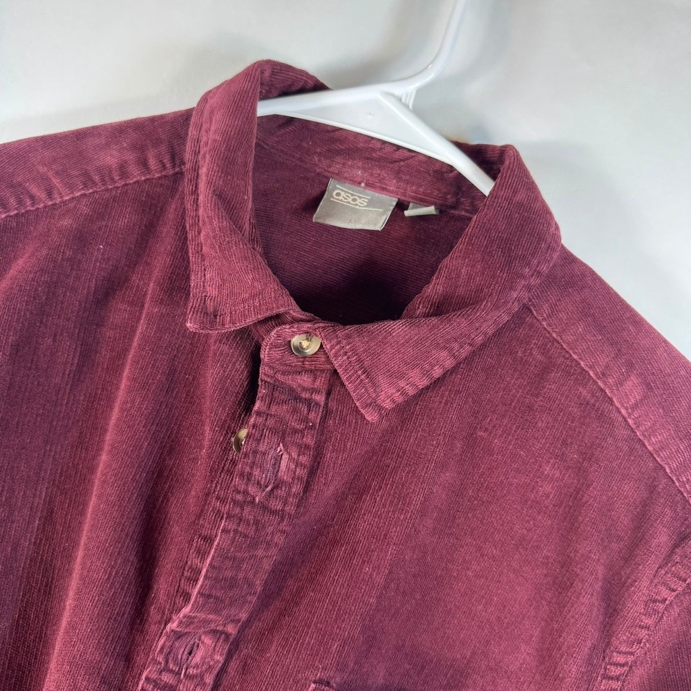 ASOS Mens Burgundy Corduroy Button Down Shirt Long Sleeve Wine Red Large L
